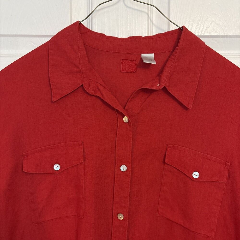 Red Linen Red Lino By Chico’s long sleeve Button Up Top Women’s, XL XXL/ Size 3 - Picture 3 of 10